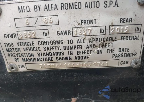 1987 Alfa Romeo Milano Silver from USA, damaged, VIN ZARDA1146H1075741
